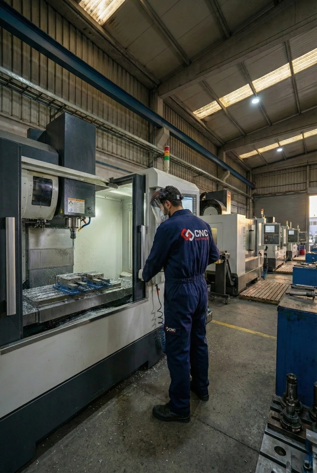 CNC operator working at a vertical machining centre
